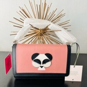 Kate Spade Gentle Panda Crossbody Leather Wallet‎ Bag, Pink/Black, NWT